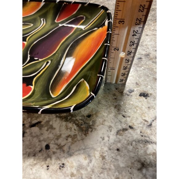 Clay Art Cayenne Square Plate 8” Hand Painted Peppers StoneLite Southwestern - Picture 5 of 5